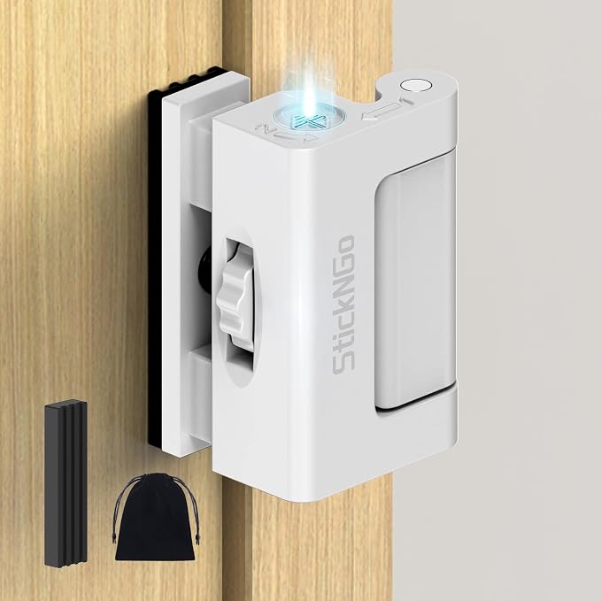 Upgraded Portable Security Door Reinforcement Lock - No Drilling Flip Lock Latch Prevents Unauthorized Entry Fits Inward-Opening Doors, Apartment, Hotel, Travel (White-1 Pc) by StickNGoHardware