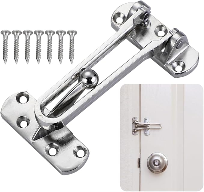 Door Chain Lock for Front Door, Swing Bar Door Guard Lock, Door Security Chain Lock, Anti-Theft Internal Door Safety Latch, Door Chain Latch for Home Apartment Hotel Dormitory(Silver) - Image 9
