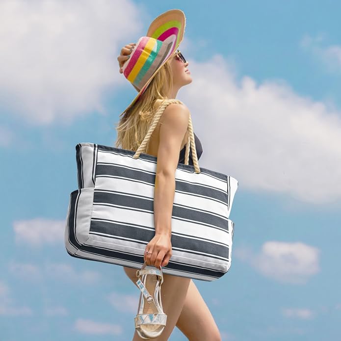 Becokan Beach Bags for Women Large Waterproof Beach Tote Bag Zipper Beach Bags Waterproof Sandproof Swim Pool Bag Large Tote - Image 2