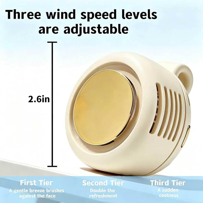 Portable Silent Clip-On Bladeless Personal Fan, Wearable Waist & Neck Fan, 360° Rotation, 3 Speeds, USB-C Rechargeable, Compact & Lightweight, Hands-Free Cooling for Travel, Office & Outdoor (White) - Image 8