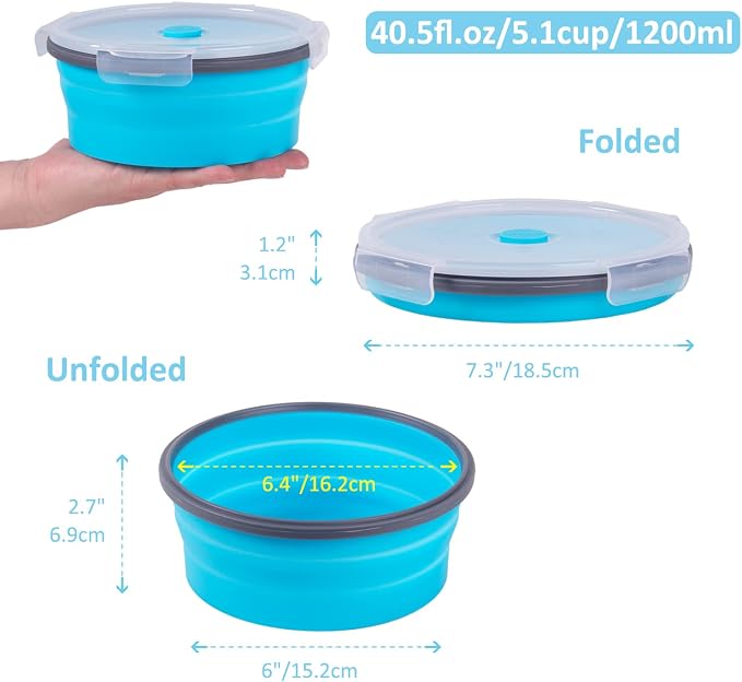 Collapsible Food Storage Containers with Airtight Lid, 40.5 oz, Kitchen Stacking Silicone Collapsible Meal Prep Container Set for Leftover, Microwave Freezer Dishwasher Safe, 4 Colors Round, Set of 4 - Image 5