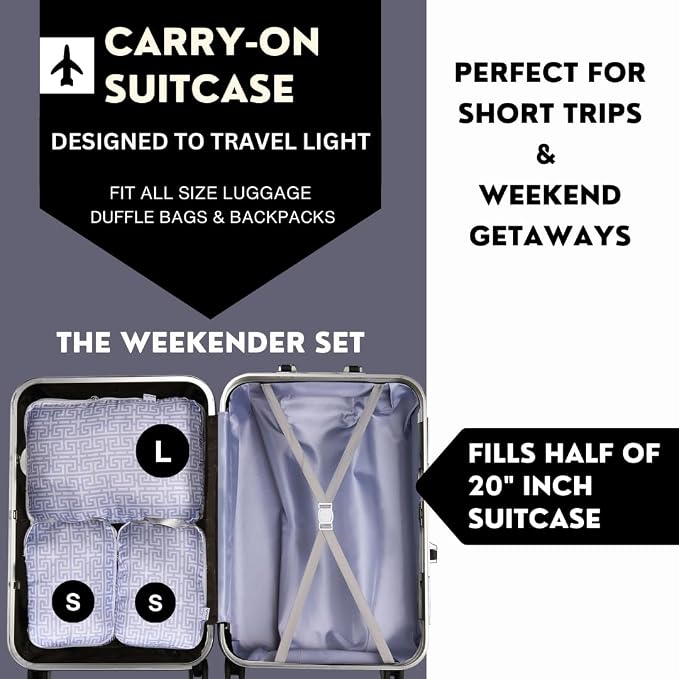 Compression Packing Cubes Organizer Bags for Suitcase & Backpack, Packing Cubes for Travel, Lightweight Luggage Organizers, Travel Cubes for Packing, Vacation Essentials - 3pc Set - Light Blue Boho - Image 3