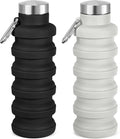 Collapsible Water Bottle, 16oz Portable Reusable Silicone Water Bottle with Carabiner for Gym, Travel, Camping, Hiking, Sports, Lightweight, BPA-Free, Leak-Proof, Foldable Design(Black+ Gray) by HOME