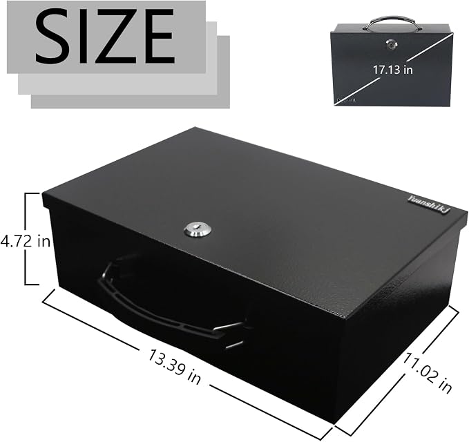 Yuanshikj Fireproof Key Lock Steel Security Safe Box, 0.38 Cu Ft, Black | Portable,Fire Resistance,13.2" W x 11" D x 4.5" H,With Carrying Handle, for Personal Items, Documents,Cash,Jewelry, Money - Image 5