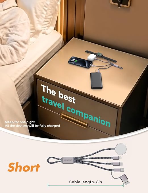 Travel Essentials,3 in 2 USB C Cable for Apple Watch Charger,iPhone Charger,Multi Charging Cable,Cruise Vacation Camping Essentials,Portable for iWatch Series 11-2/Ultra/SE & iPhone 17-12,Car,0.7FT - Image 2