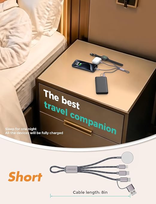 Travel Essentials,3 in 2 USB C Cable for Apple Watch Charger,iPhone Charger,Multi Charging Cable,Cruise Vacation Camping Essentials,Portable for iWatch Series 11-2/Ultra/SE & iPhone 17-12,Car,0.7FT - Image 2