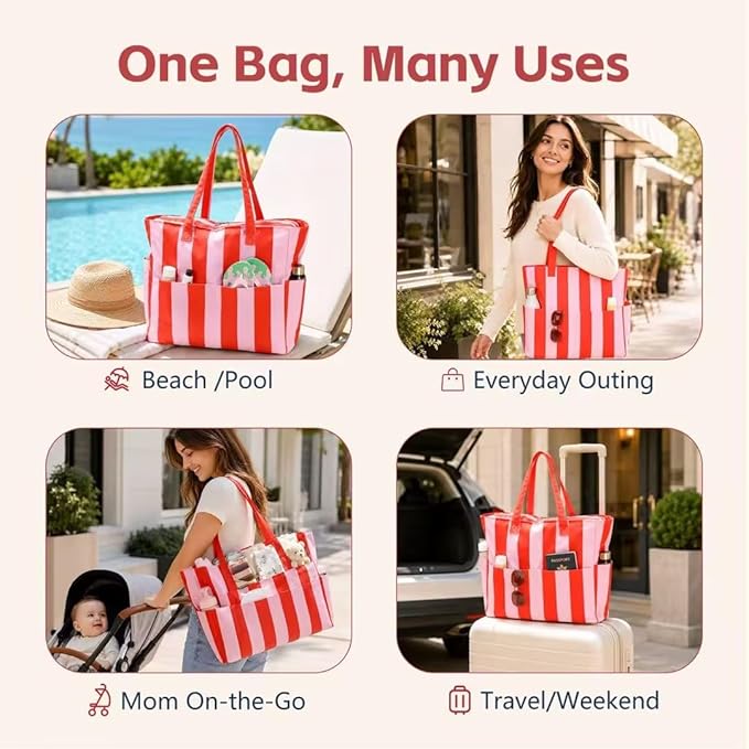 LEDAOU Beach Bag Waterproof Sandproof Women Beach Tote Pool Bag with Zipper for Swim Gym Grocery Travel with Wet Pocket | Sandproof - Image 4