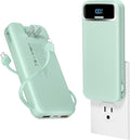 aonidi Portable Charger 12000mAh with Built-in Cables&AC Wall Plug, Green | PD20W USB C Fast Charging,LED Display External Travel Power Bank,TSA approved Battery Pack for All iPhone,Samsung,Android by AONIDI