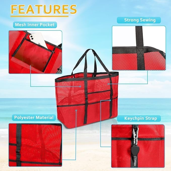 SRISE Mesh Beach Bag - Large Beach Tote Bag for Family Beach Bag for Toys & Vacation Essentials - Image 4