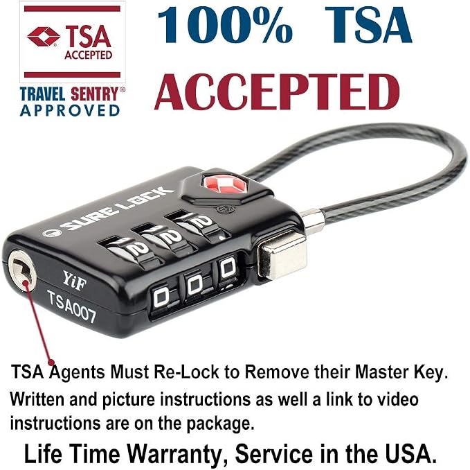 SURE LOCK TSA Approved Luggage Locks with Open Alert Indicator, 3 Digit Combination Cable Travel Lock for Suitcase, Backpack, Gym Locker, Toolbox & Travel Bag(Black 6 Pack - Image 2