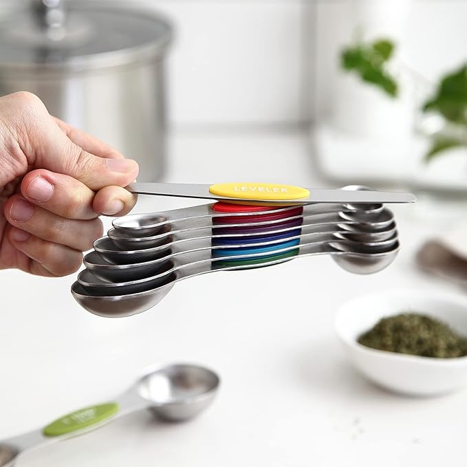 Spring Chef Magnetic Measuring Spoons Set of 8 for Kitchen, Multicolor | Stainless Steel Teaspoon & Tablespoon Measuring Spoons with Leveler for Dry & Liquid Ingredients, Dual Sided, Dishwasher Safe - Image 8