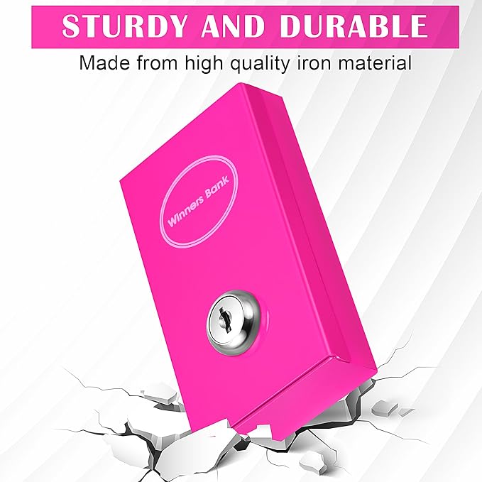 Reallnaive 1 Pack Metal Box for Gamblers Pocket Sized Winner Bank Casino Cash Box with 2 Keys Portable Casino Money Safe strongbox for Cash Saving Go Home Money Gifts(Rose Red,Classic) - Image 3