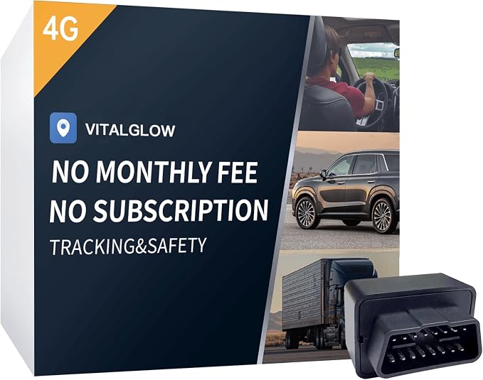 GPS Tracker for Vehicles, No Monthly Fee, No Subscription with Real-Time Tracking, 4G SIM and Data Included, Trip History, GeoFence, Speeding Alerts, Global Coverage, OBD, for Fleets & Families by VITALGLOW