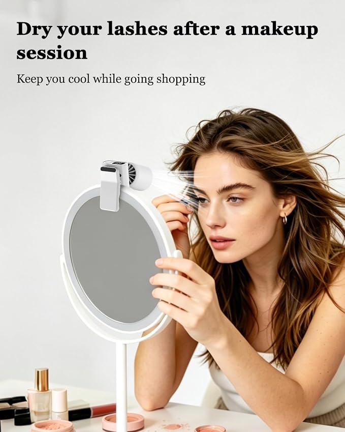3 in 1 Clip On Portable Fan, Quiet Lash Extension Fan, Baby Stroller Fan, Rechargeable Handheld Pocket Fan with LED Display, 5 Speed 8000RPM Turbo Cooling Fan for Travel, Concert, Office, Makeup,Desk - Image 5