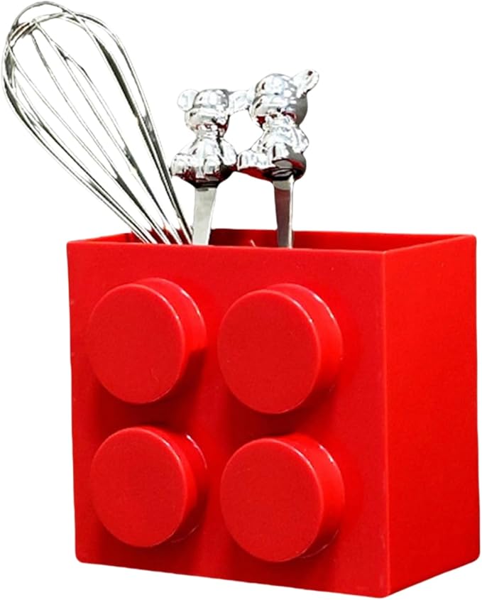 Magnetic Basket Organizer for Fridge - Lego-Style ABS Plastic Storage Box, No Drill Design for Kitchen Counter, Microwave & Whiteboard, Holds Up to 3.5 lbs (Red) by Unknown
