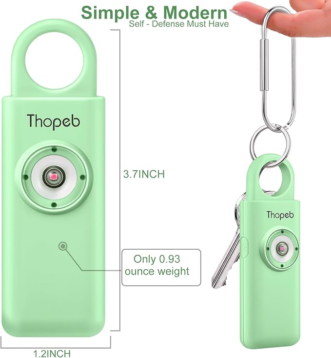 Thopeb Personal Safety Alarm for Women – Upgraded Rechargeable | Strobe with Separate Switch, 135dB Siren, Long-Lasting Protection, Stylish Keychain (Pale Green) - Image 2