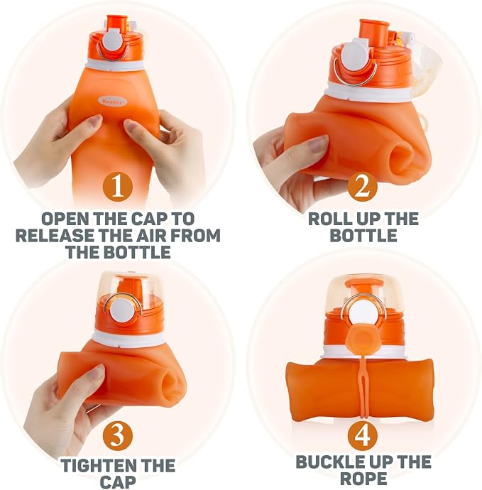 Collapsible Silicone Water Bottles-750ML,Medical Grade,BPA Free Travel Water Bottle Can Roll Up,26oz,Leak Proof Foldable Sports & Outdoor Water Bottles - Image 7