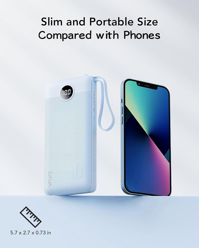 VRURC Portable Charger for iPhone, Built in 4 Cables Power Bank 10000mAh | Compact USB C Charging Bank 5 Outputs for Multi Devices,Travel Essential for Hiking Camping Business Cruise Ship-Blue - Image 6