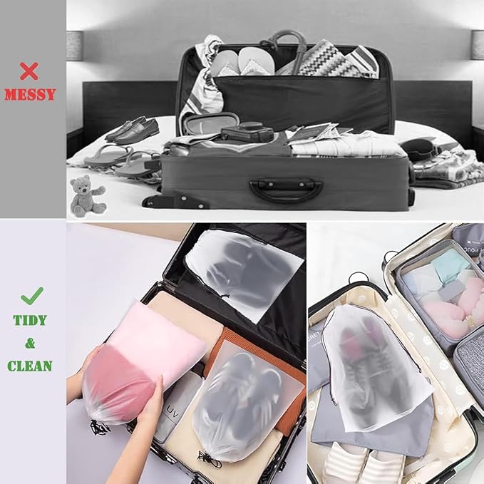 YMCCOOL 12pcs Transparent Shoe Bags for Travel 11.8in X 15.7in Protable Clear shoe bags for storage with rope,large drawstring bags for travel Men and Women - Image 5