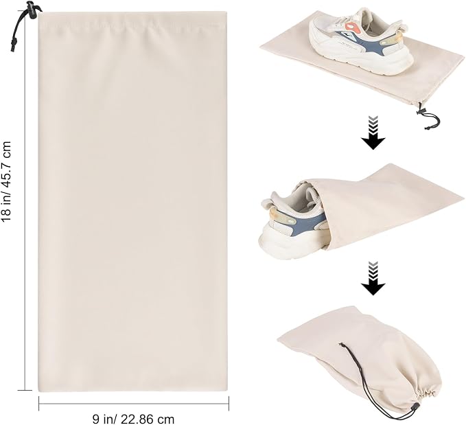 8 Pcs Single Shoe Bags for Travel with Drawstring,18"X9",Beige | Dust Resistant,Machine Washable & Reusable Storage Pouch,Travel Essentials for Women & Men - Image 2