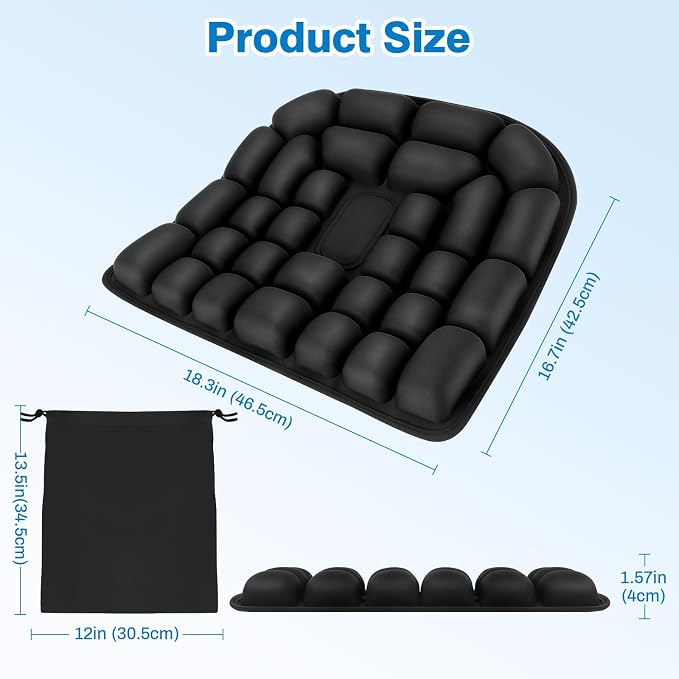 Airplane Seat Cushion for Long Flights Inflatable Seat Cushion | Travel Seat Cushion | Office Chair | Wheelchair | Sciatica Pain Relief | Press-to-Inflate | Storage Bag | Portable - Image 9