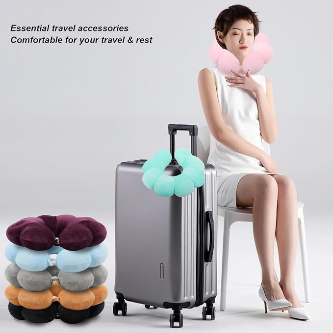 Flower Travel Neck Pillows for Airplanes Breathable Cotton U-Shaped Neck Pillow for Kids & Adults Head Neck Chin Support Rest Pillow for Traveling,Car,Train,Bus,Recline,Home,Office,Light Blue - Image 6