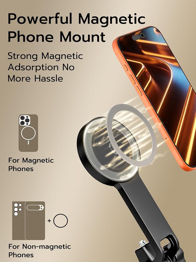 69" Magnetic Tripod for iPhone with Magnetic Light (MPT-04) | Selfie Stick with Magnetic Selfie Light & Remote, Extendable Tripod, Vlogging Kit for Magsafe iPhone/Android Video Recording - Image 4