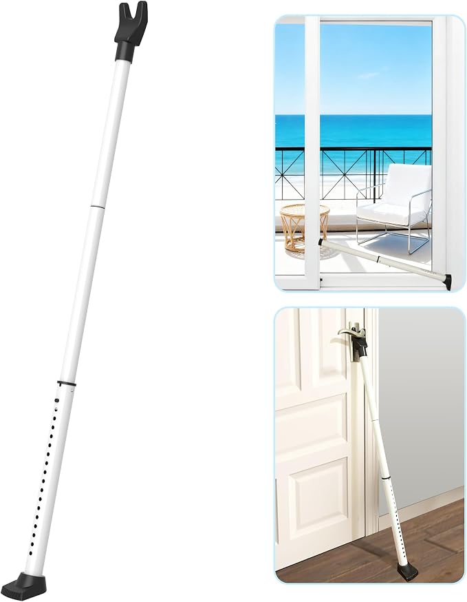 Upgraded Door Security Bar & Sliding Door Lock Bar,Door Stoppers,Adjustable Heavy Duty Door Jammer for Apartment,Home(1 Pack,White) by Tikelly