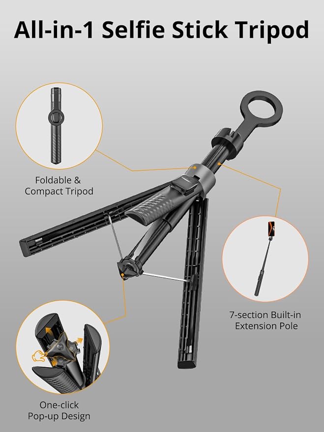 69" Magnetic Phone Tripod for iPhone w/Remote Control UPT-01M | For iPhone 12-17 & Android, 360° Rotation, Compatible w/ MagSafe, Magnetic Ring Attached,Video Recording & Vlogging - Image 7