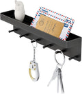 MKO Key Holder Wall Mount, Key Holder Wall Mount Adhesive with Mail Organizer Tray with 6 Key Hooks for Wall, Black | Metal Material, Key Rack with Shelf, Mail Organizer Tray for Entryway, Hallway, Living Room by MKO