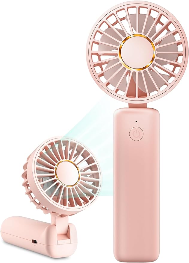 Portable Handheld Fan, Mini Desk Fan Foldable 1800mAh, 180° Ratotion, 3 Speeds, Ultra Quite, Up to 8H Long Use Time, Small Personal Cooling Fans Makeup Eyelash Fan for Women Girl by Hssio