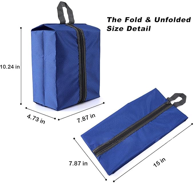Washable Shoe Bags for Travel, 4 Pack Blue, Nylon and Oxford Fabric, Zipper Closure - Image 7