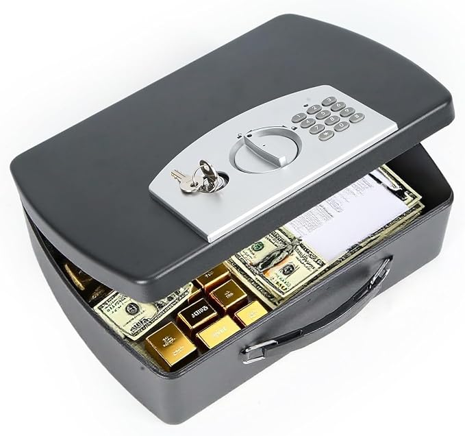 0.21 Cu Ft Portable Steel Security Safe Box with Digital Keypad | Portable Travel Safe Built With Carrying Handle, Ideal For Storing Cash, Jewelry & Documents At Home, Office And Hotel by Unknown