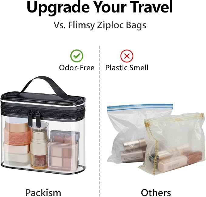 Clear Makeup Bag for Travel - TSA Approved Toiletry Bag, 2 Black | 1 Medium Quart Carry-On & 1 Large Checked-Luggage, Top Handle, Double Metal Zippers, 180° Opening, Clear Easy-Check, Women - Image 9