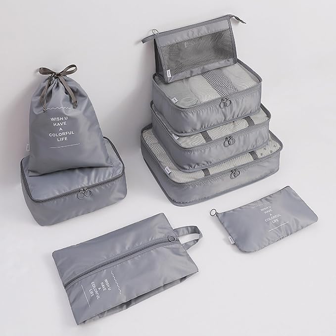 8 Set Packing Cubes for Suitcases, INVODA Travel Luggage Packing Organizers with Laundry Bag, Compression Storage Shoe Bag, Clothing Underwear Bag (Grey) - Image 9