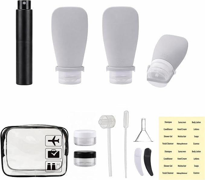 13Pcs Travel Bottles for Toiletries with Storage Bag, TSA Approved Leakproof Toiletry Bottles with Locking Lid, Atomizer Perfume Spray Bottle, Travel Must-Haves for Business Trips & Family Vacations by evbetter