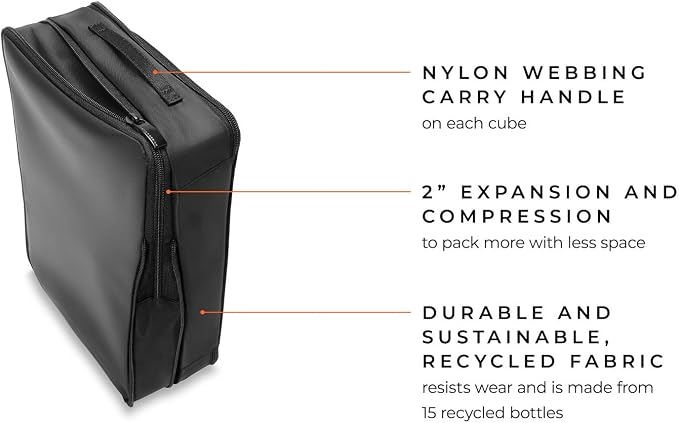 Briggs & Riley Compression Packing Cube Set for Women & Men - Bag Organizer for Checked Suitcase & Luggage, Pack Accessories for Vacation - 3-Piece, Black - Image 2