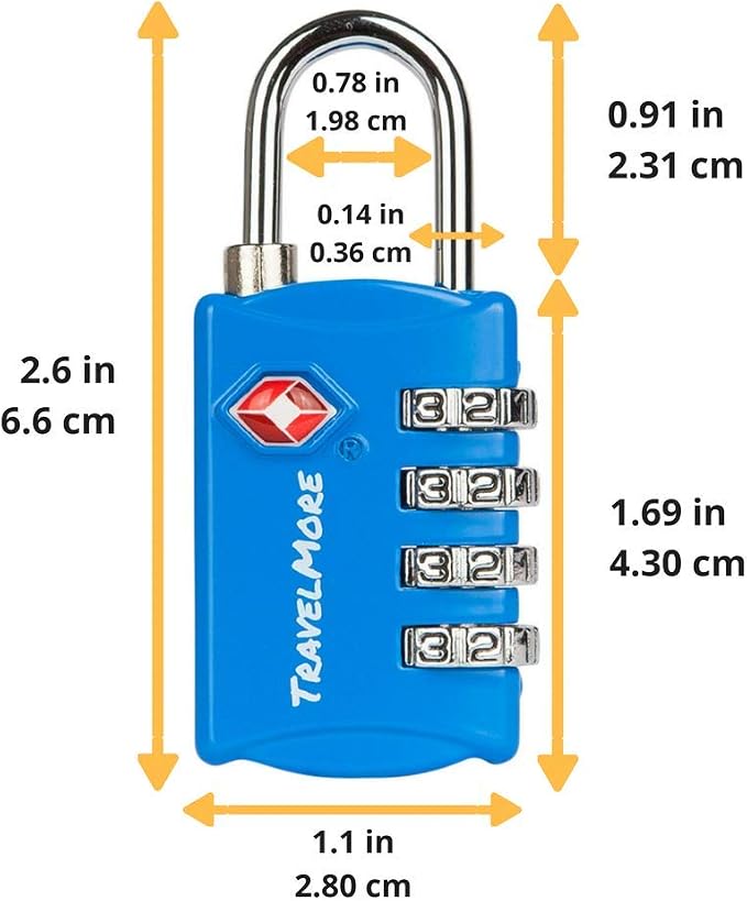 Luggage Locks TSA Approved, 4-Digit Travel Combination Locks | TSA Accepted, Easy to Use, Compact, Lightweight, Durable, Zinc Alloy Body, for Suitcases, Backpacks, Zippers, 3-Pack, Blue - Image 2