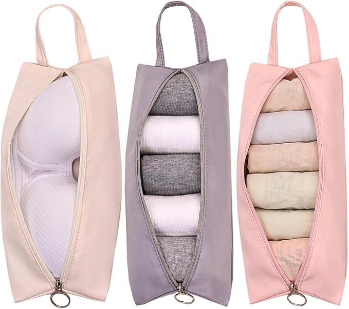 3Pcs Travel Underwear Organizer Bag Portable Clothes Pouch for Travel Organizer Pack Cube for Lingerie Socks by Petunny