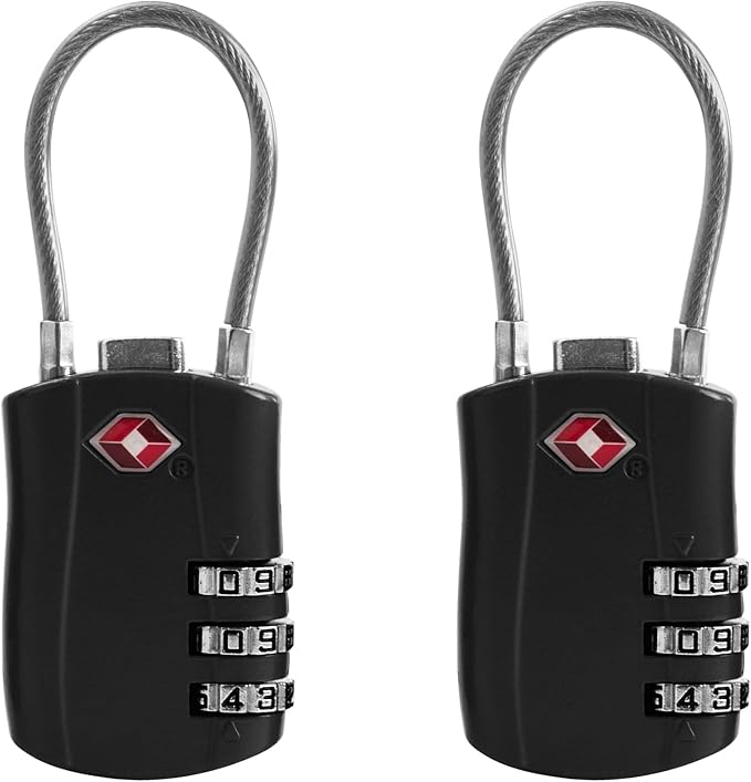 TSA Locks for Luggage, Small Padlock Combination with Cable, Luggage Locks TSA Approved, Combo Padlock with Code, for Travel Suitcase, Gym Locker, Gun Case, Backpack Zipper (Black+Black) by SpecializeinCombinationLock