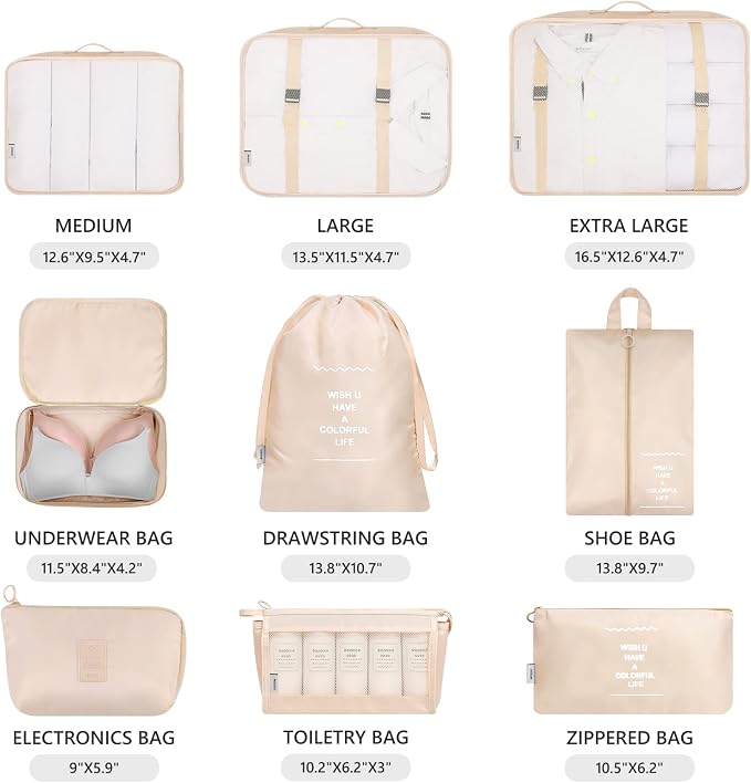 Mossio 9 Set Packing Cubes with Shoe Bag & Electronics Bag - Luggage Organizers Suitcase Travel Accessories - Image 3