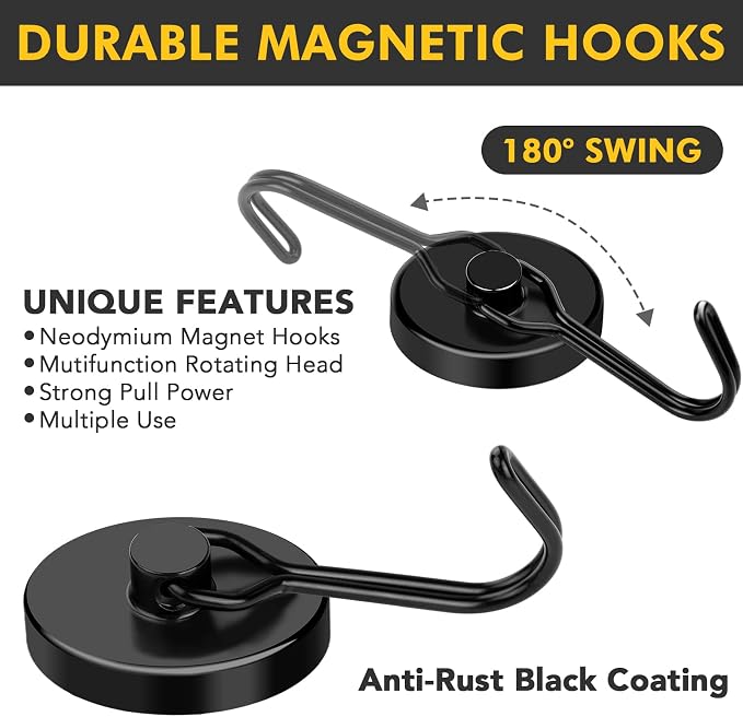 Magnetic Hooks 12 Pack 120Lbs Heavy Duty Neodymium Magnet Hook | Black Magnetic Swivel Hooks for Hanging Rust Proof Strong Magnets with Hook for Storage - Image 5