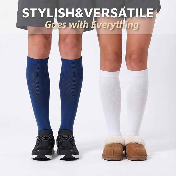 Compression Socks for Women and Men,Mild Support(3 Pairs) Unisex | Knee High,Graduated Compression,L/R Foot Labels,Breathable Fabric,Best for Flying/Nurses/Travel/Cycling/Pregnancy/Daily Wear - Image 2