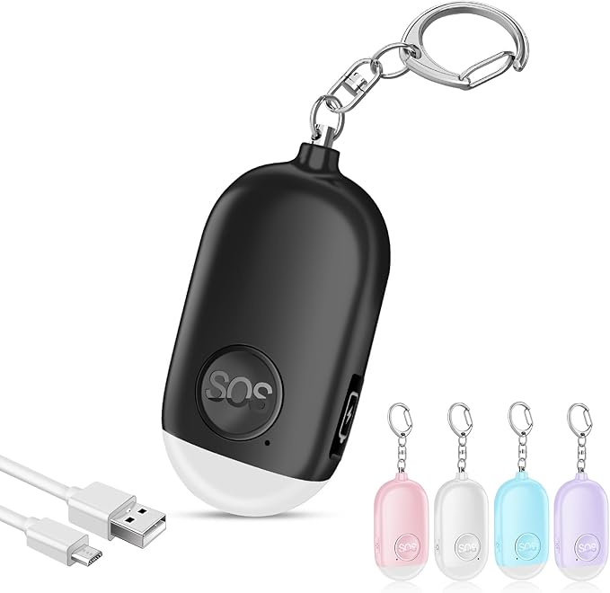 Hion Personal Safety Alarm for Women, Rechargeable 130dB Self Defense Alarm Keychain with LED Flashlight, Emergency Safe Sound Security for Children Elderly College Girls Men, Black by Hion