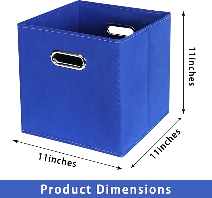 Dark Blue Fabric Storage Bins, Set of 3, 11x11x11, Foldable Cube Bins for Cloth or Accessory Storage - Image 2