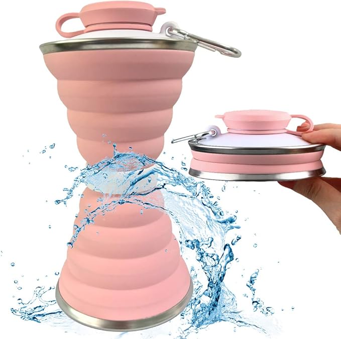 Collapsible Water Bottle, Camping Cup With Carabiner, Reuseable Silicone Foldable Leak Proof Portable Sports Travel Water Bottles For Outdoor, Travel Gym Hiking, BPA Free, Cycling Cups with Carabiner by SEMETOR