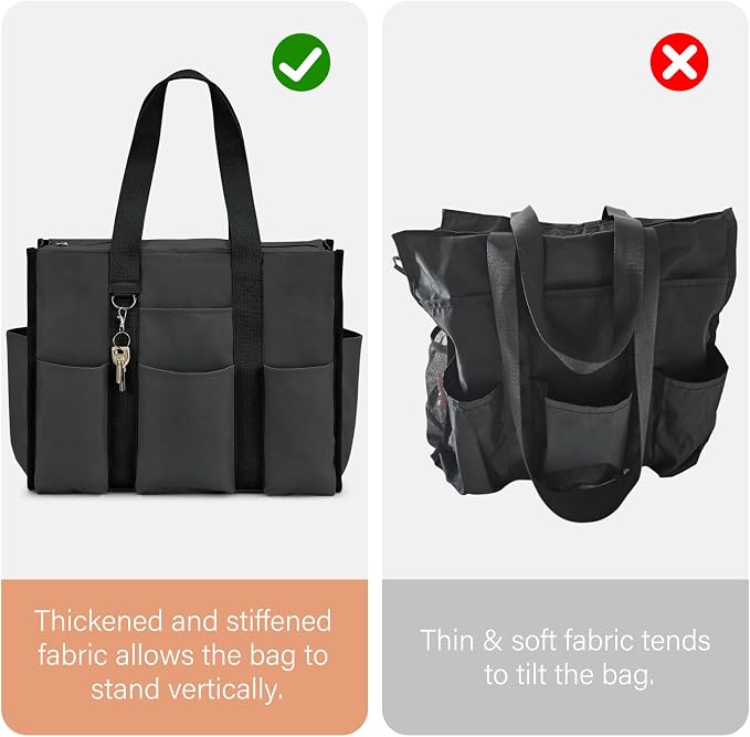 Becokan Large Tote Bag for Women Waterproof with 12 Pockets Top Zipper Closure Utility Teacher Nurse Bags for Work School - Image 7