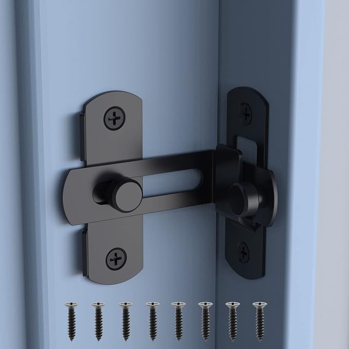 Barn Door Lock, 90 Degree Bifold Flip Door Latch, Black | Stainless Steel Angle Latch Lock for Barn, Bathroom, Outdoor, Garage by MbotneeDirect