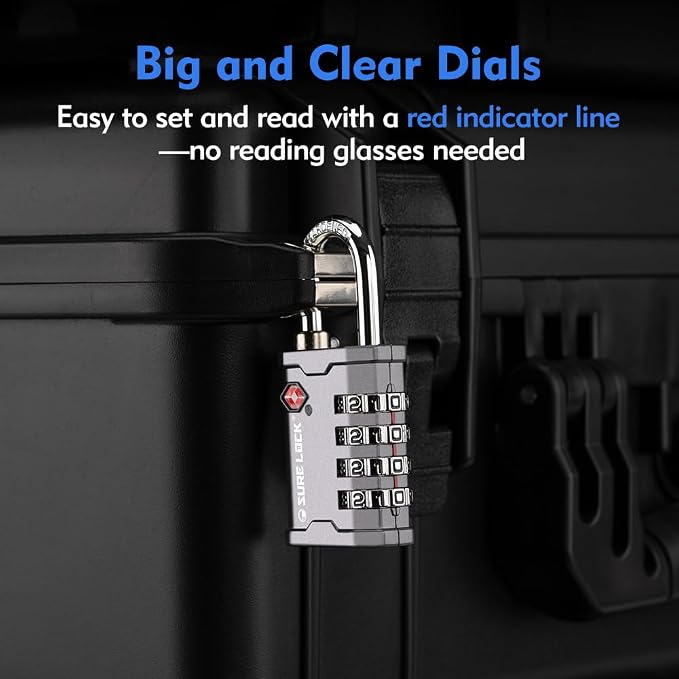 SURE LOCK TSA Accepted 4 Dig Heavy Duty Big Combination Luggage Padlock All Metal Travel Lock for Equipment Hard Case Luggage Gun Case Gym Locker Pelican Vault Lock (2, Grey) - Image 4
