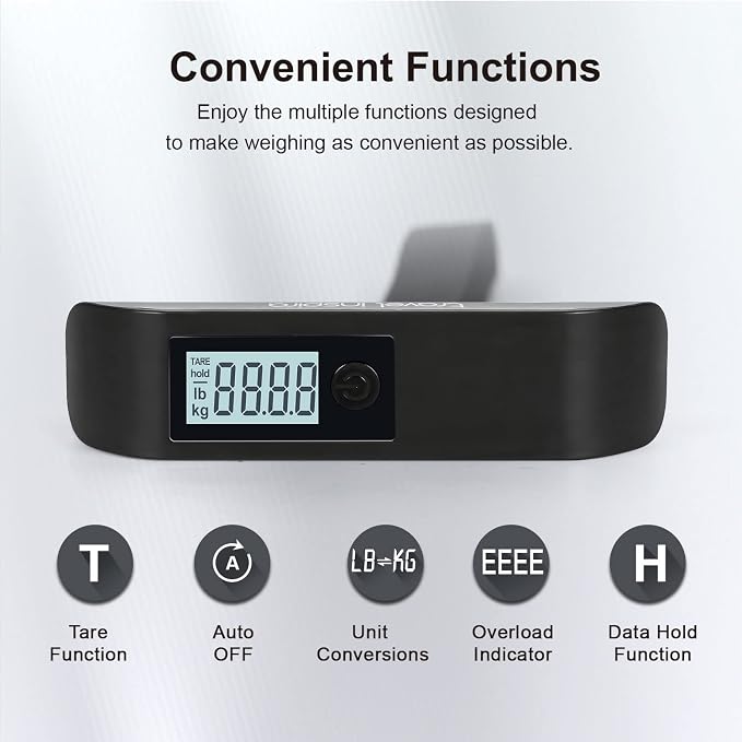 travel inspira Luggage Scale, Portable Digital Hanging Baggage Scale for Travel, Suitcase Weight Scale with Rubber Paint, 110 Pounds, Battery Included - Image 2